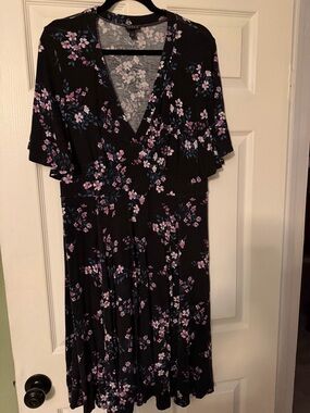 torrid Black Midi Dress with Purple Floral Print